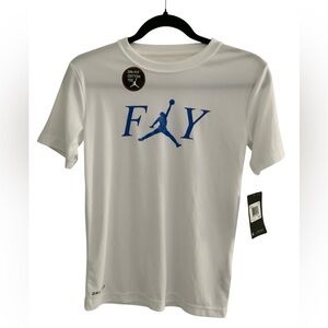 NIKE JORDAN Boy's Basketball Graphic Flight T-Shirt White Blue Logo Sz Med NWT